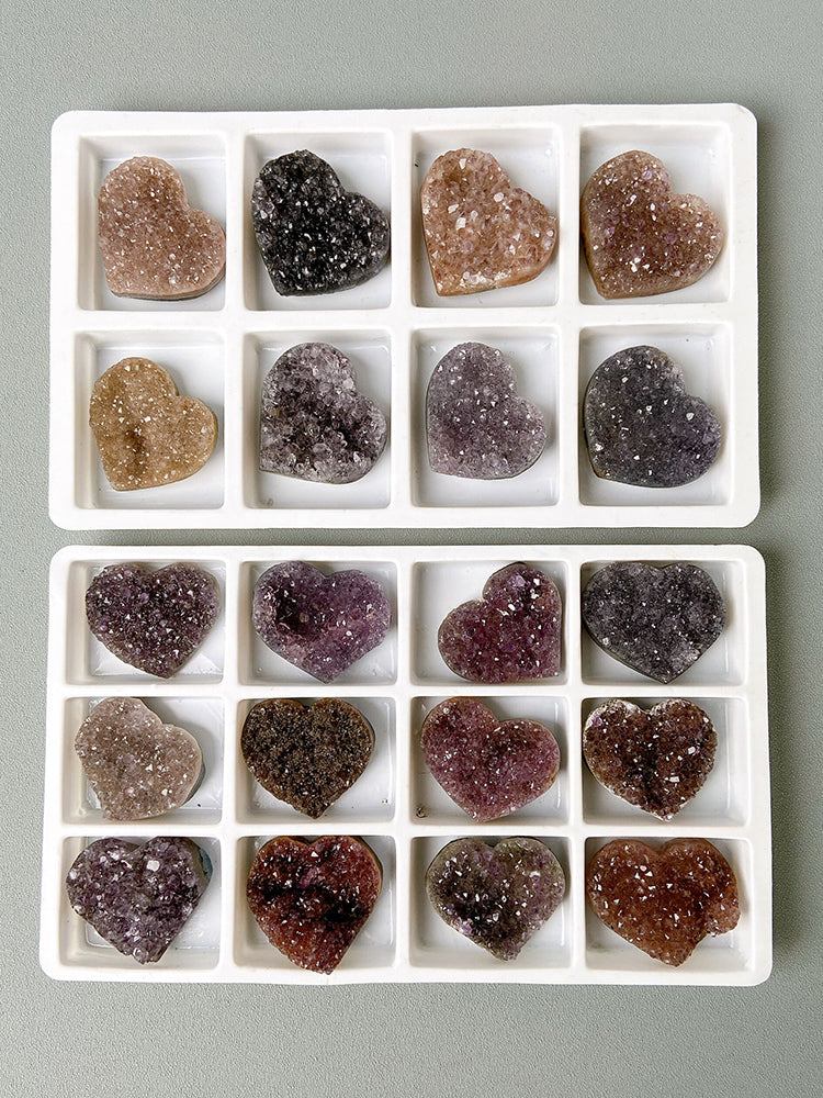 Natural crystal amethyst love amethyst cave set box crystal bud flower heart-shaped crystal cluster block raw stone ore decoration gift