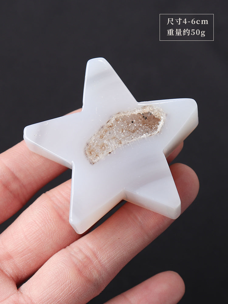 Natural crystal agate crystal hole five-pointed star raw stone ore crystal hole star decoration handmade decoration collection gift
