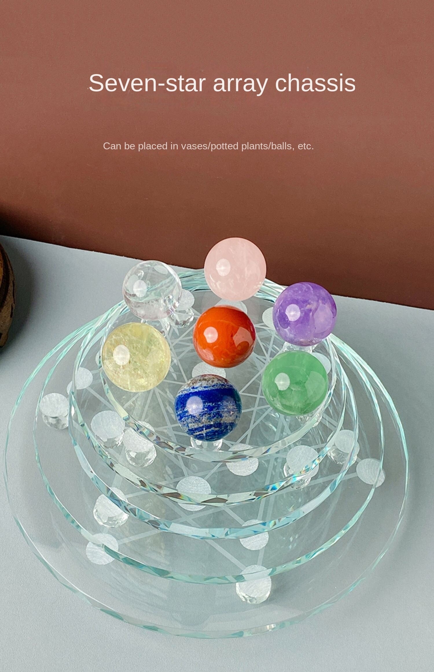 Crystal base glass base support seven-star array crystal ball chassis glass bottom support seven-star plate 10cm bracket decoration