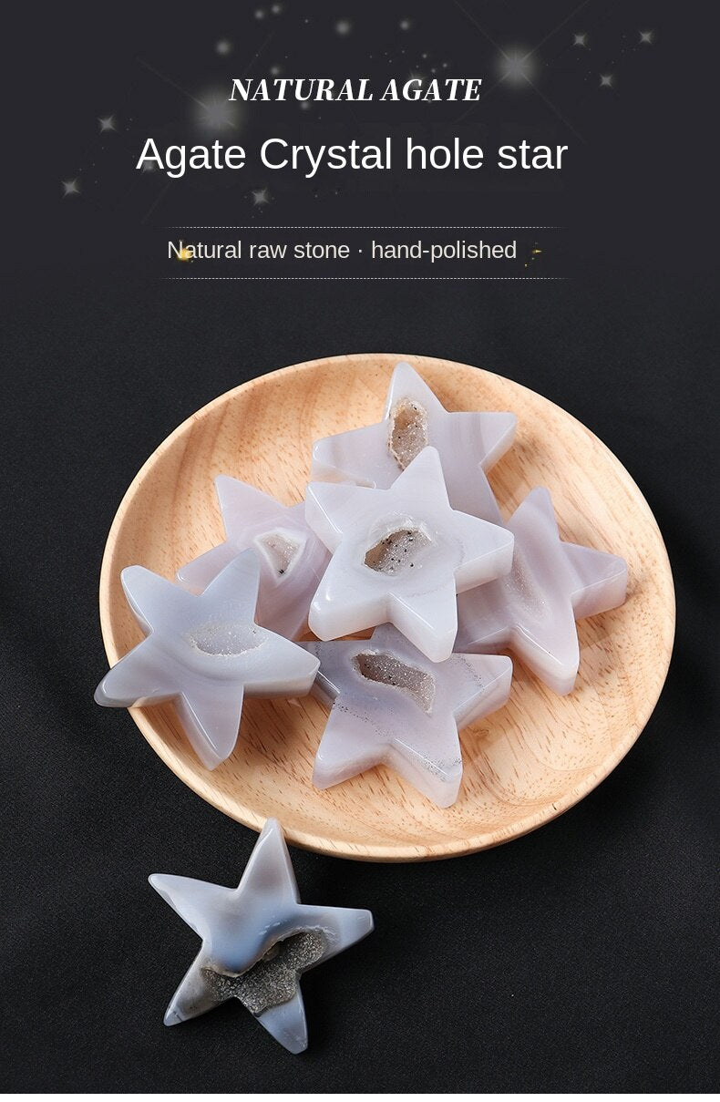 Natural crystal agate crystal hole five-pointed star raw stone ore crystal hole star decoration handmade decoration collection gift