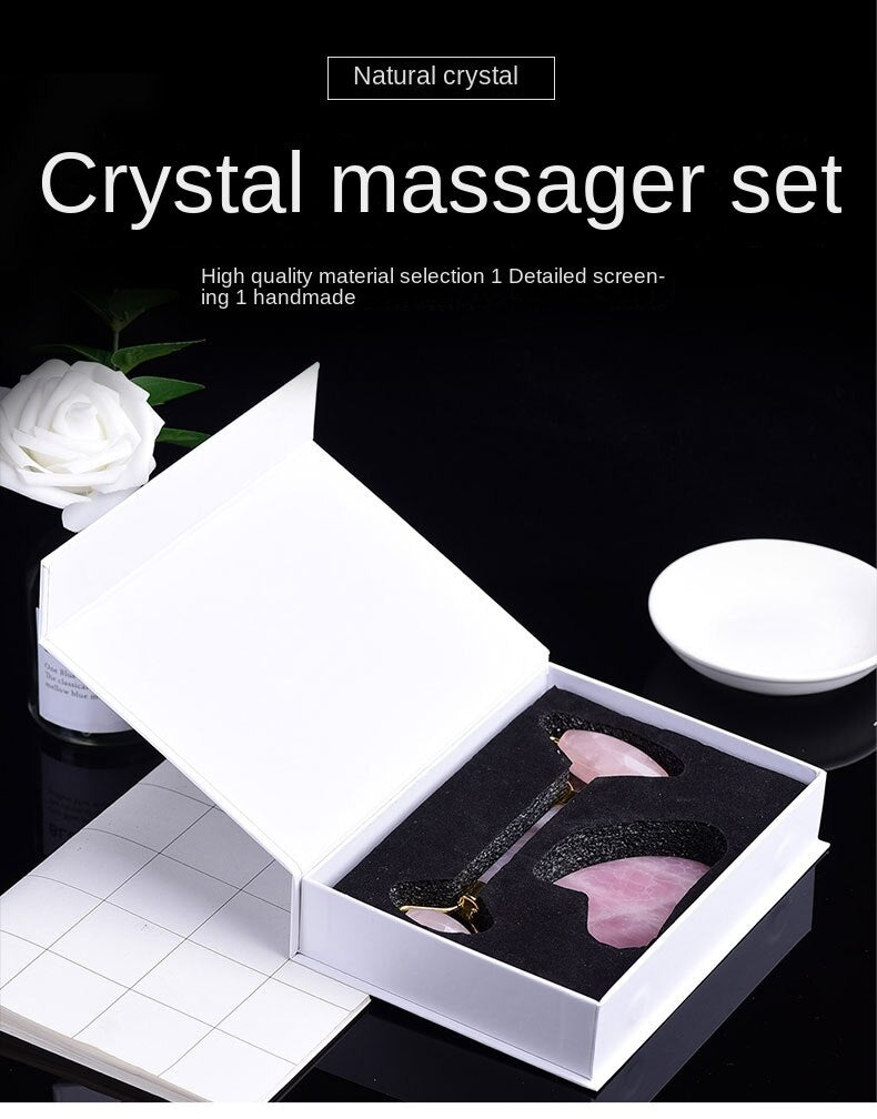 Runyangshi Natural Crystal Facial Roller Massager Whole Body Gua Sha Board Massage Jade Gift Box Set