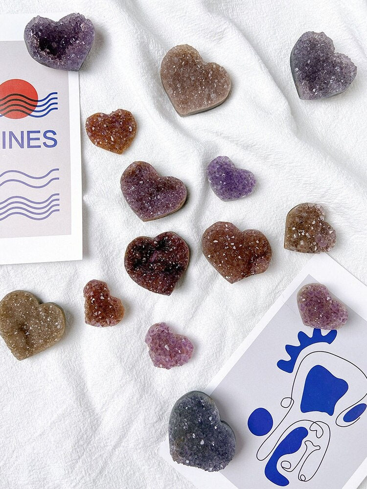 Natural crystal amethyst love amethyst cave set box crystal bud flower heart-shaped crystal cluster block raw stone ore decoration gift