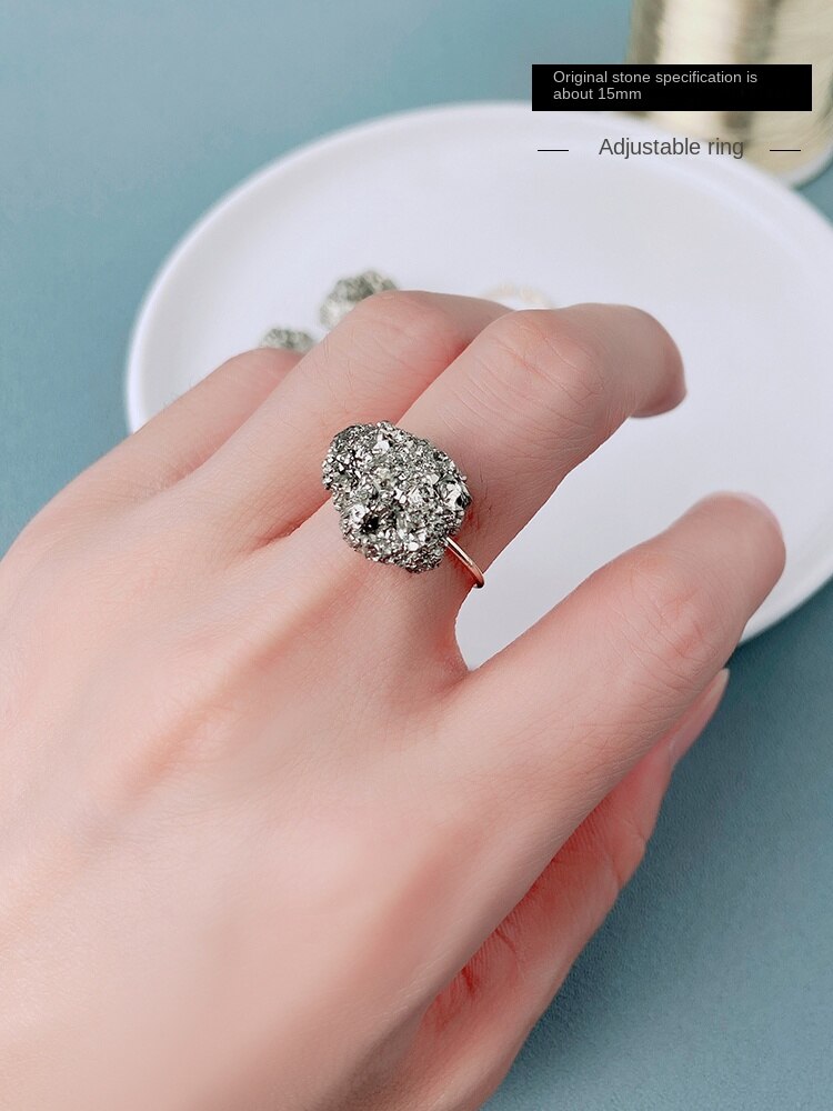 Crystal cluster chalcopyrite raw ore boutique ore ring mineral crystal stone specimen handmade jewelry Valentine's Day gift