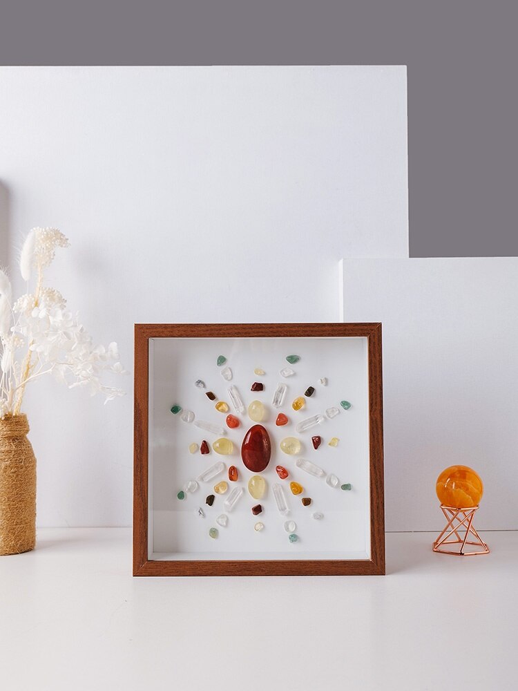 Natural crystal raw stone rainbow decorative painting decoration living room hanging painting Nordic minimalist painting yoga background wall decorative painting