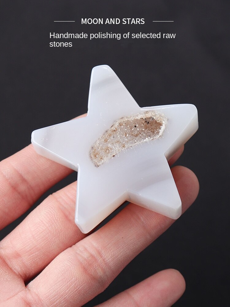 Natural crystal agate crystal hole five-pointed star raw stone ore crystal hole star decoration handmade decoration collection gift