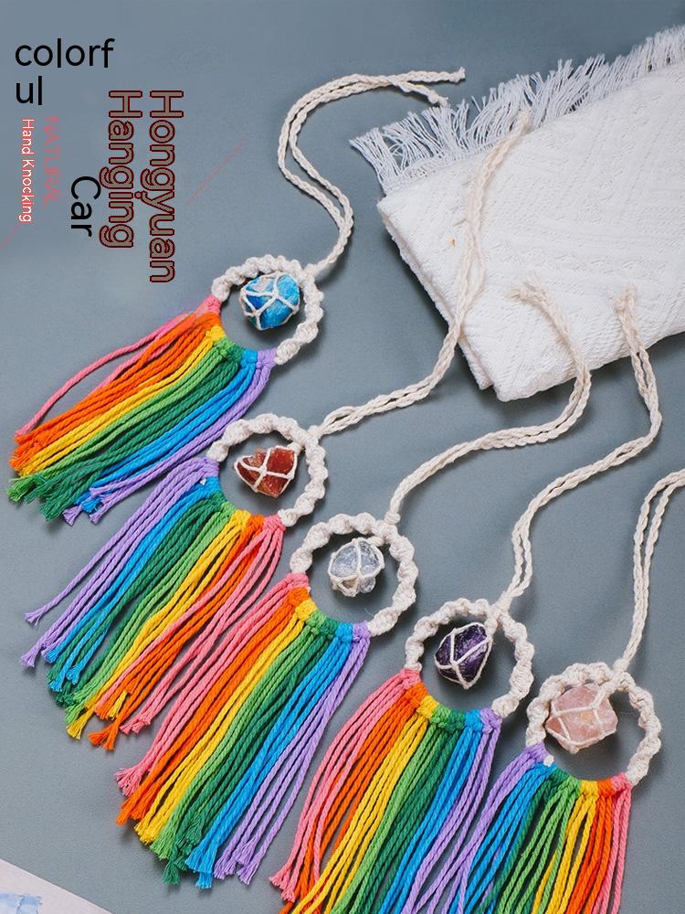 Natural Crystal Rough, Rainbow Pendant, Vehicle-Mounted, Hand-Woven, Ore Decoration, Car Key Chain