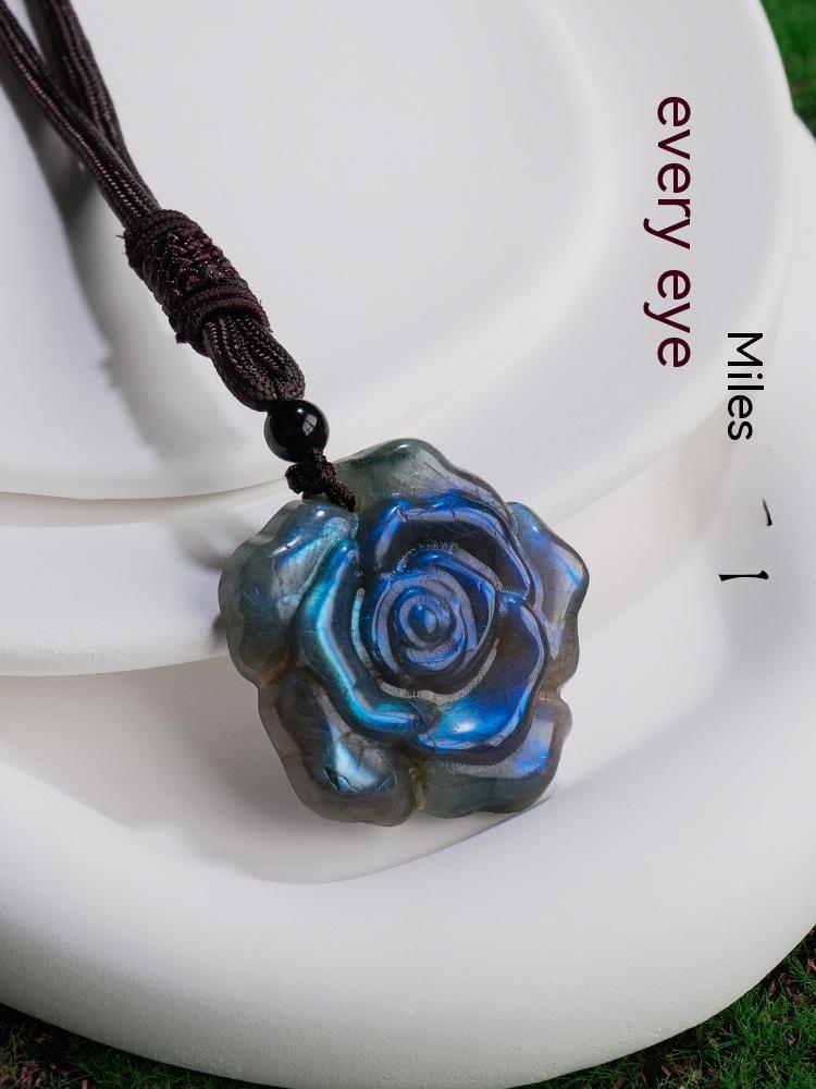 Natural Labradorite Pendant, Blue Light, Gray Moonstone, Simple And Versatile, Small And Exquisite, Lover's Stone