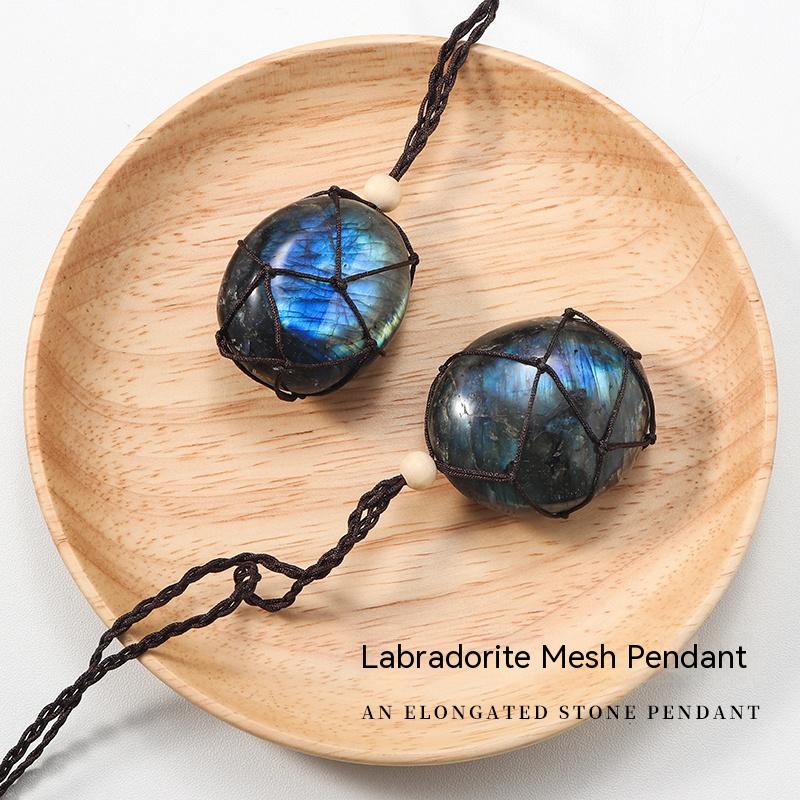 Natural Crystal Labradorite Rough Pendant, Rainbow Light, Men's And Women's Models, Degaussing Necklace, Hand-Woven Rope, Jewelry, Pendant