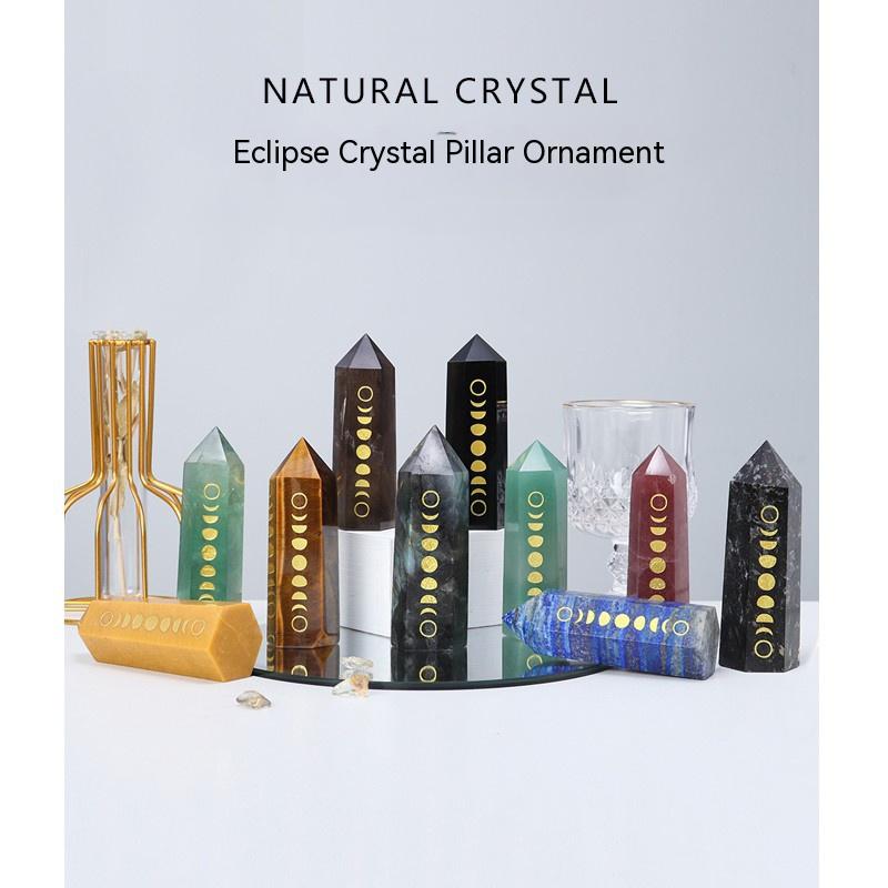 Tiang tunggal batu mentah tiang kristal asli, jed aventurine, bijih yoga, prisma heksagon, gerhana bulan, gerhana matahari, ruang tamu meja hiasan kecil 