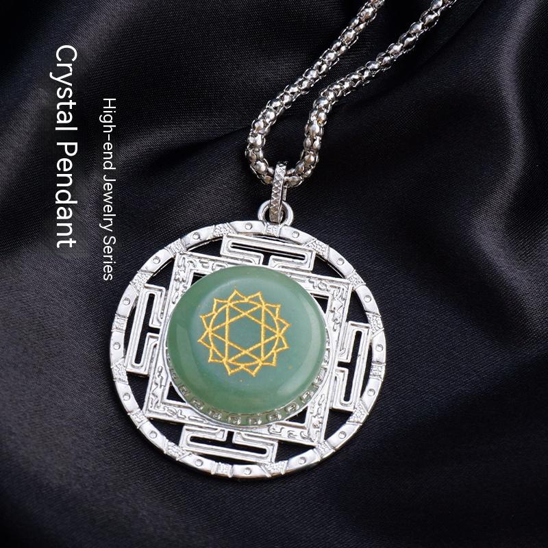Natural Crystal Aventurine Jade, European And American Light Luxury, Compass, Seven-Color Necklace Pendant, Jewelry, Gift