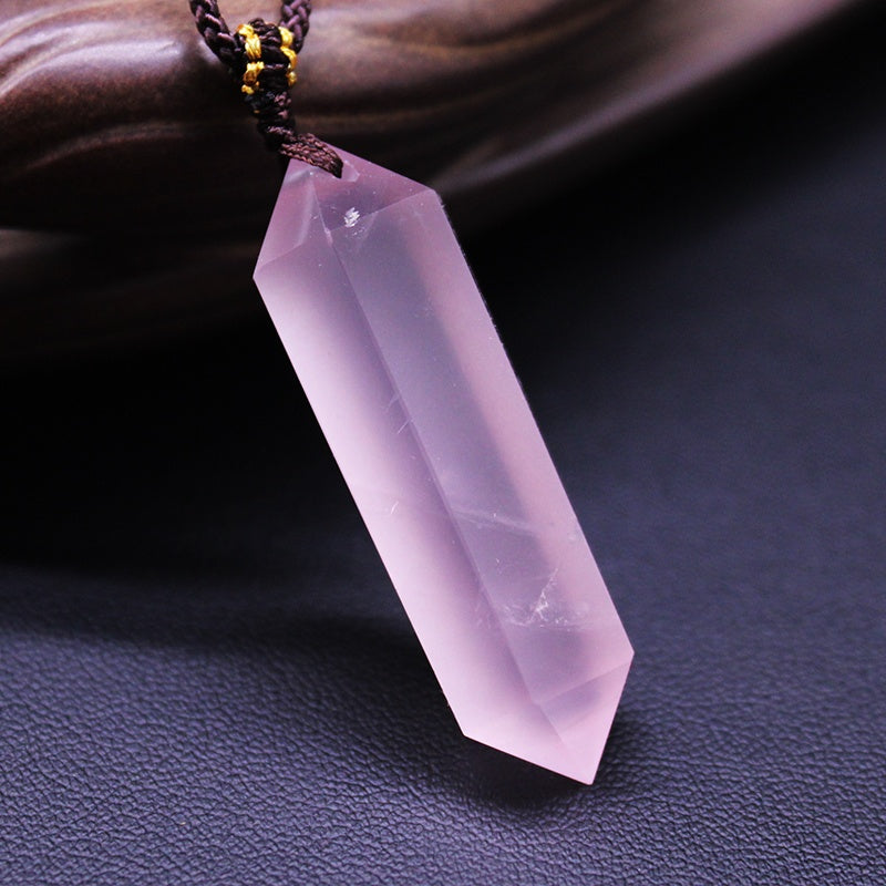 Natural pink crystal hexagonal prism pendant, rough crystal polishing, gift, necklace, jewelry, pendant 
