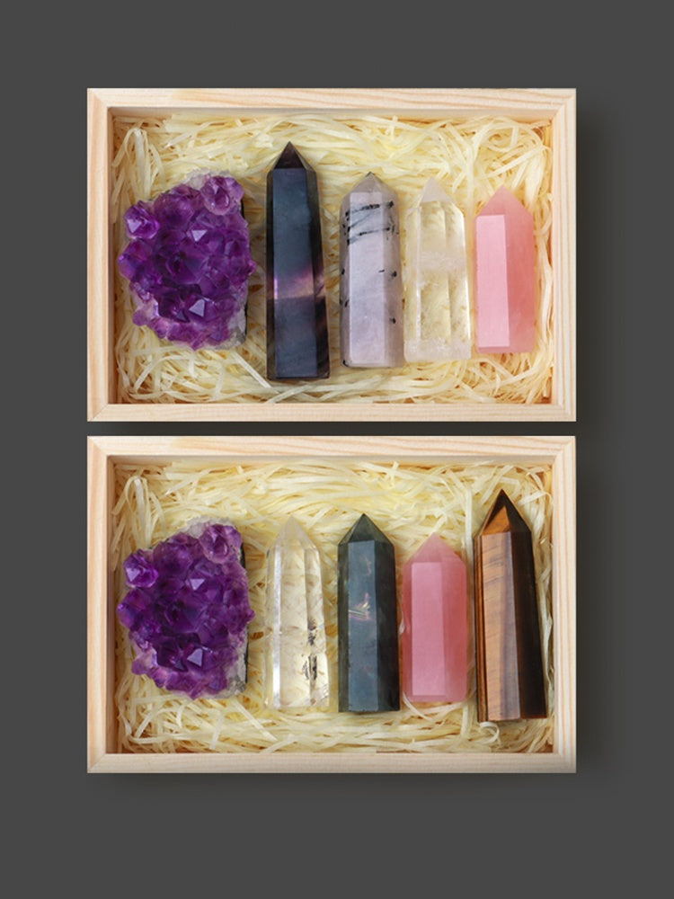 Bijih tiang kristal asli, batu kasar, kotak spesimen, serbuk blok amethyst, kristal putih, prisma heksagon, hiasan permata 