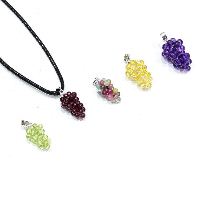 Natural crystal pendant, grape shape, small necklace for men and women, jewelry, garnet, purple hair, tourmaline, olive, pendant 