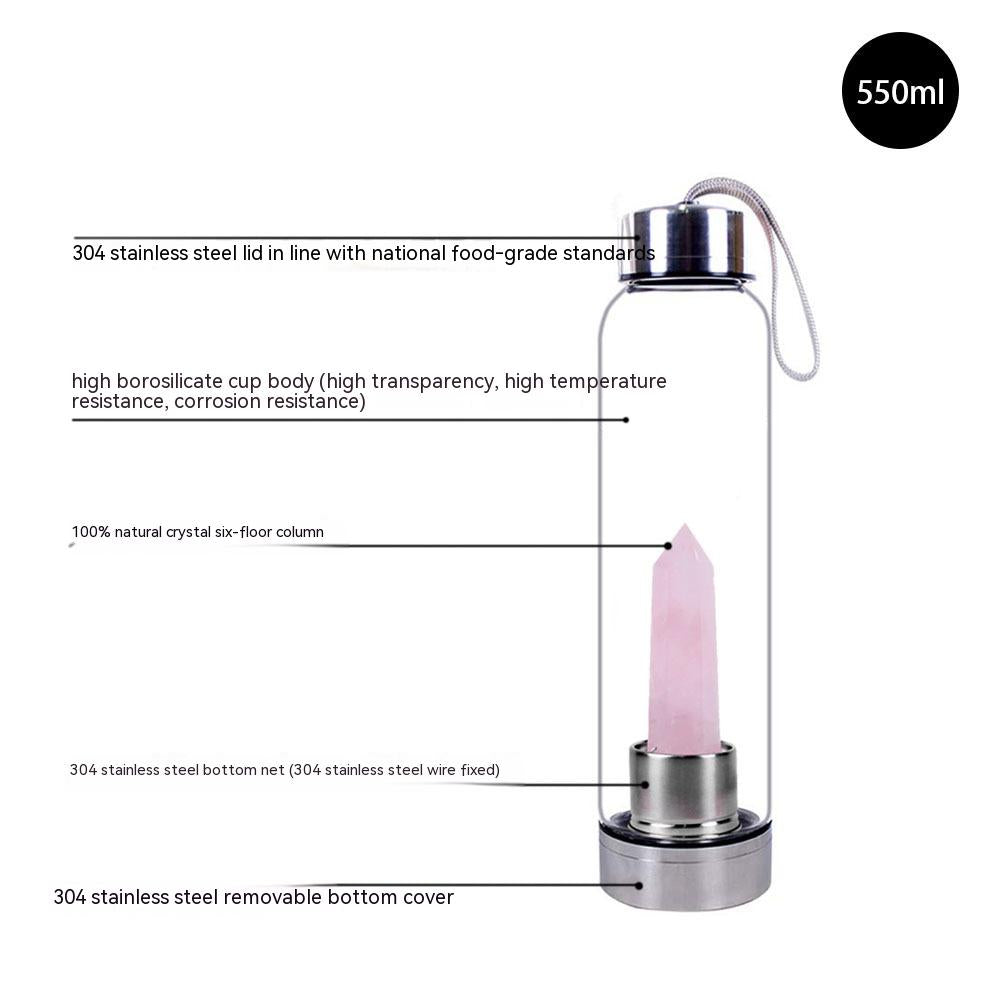 Bijih tiang kristal asli, batu kasar, cawan spa kaca, botol air, botol air sukan, kristal 