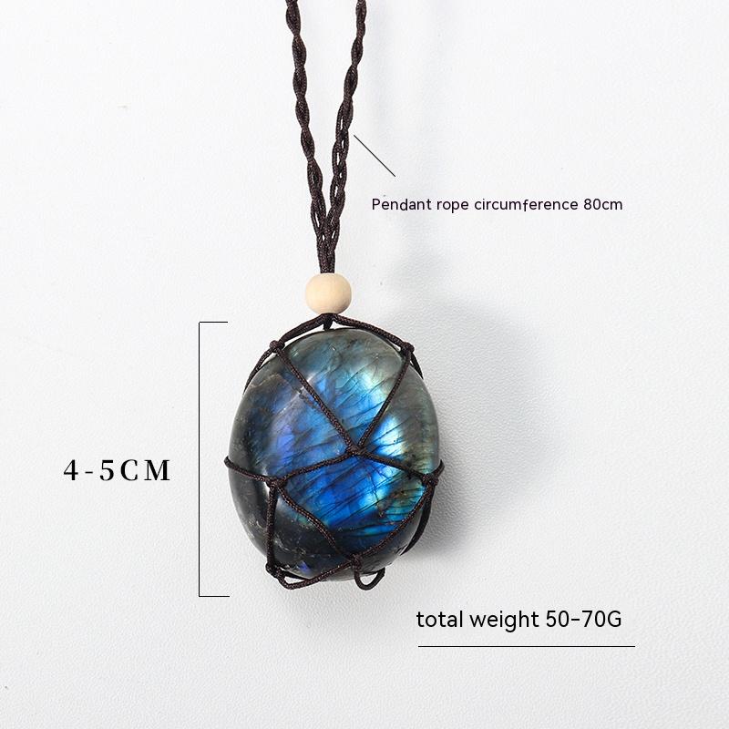 Natural Crystal Labradorite Rough Pendant, Rainbow Light, Men's And Women's Models, Degaussing Necklace, Hand-Woven Rope, Jewelry, Pendant