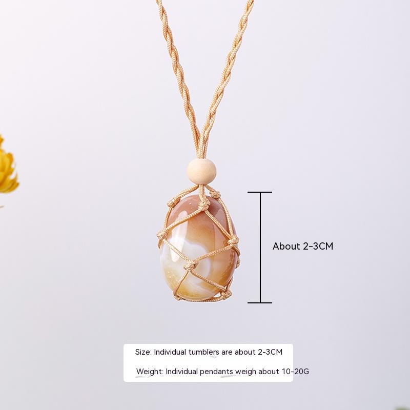 Natural Stone Crystal, Ore, Rough, Tumbled, Net Bag Pendant, Hand-Woven Net Bag Pendant, Necklace, Sweater Chain