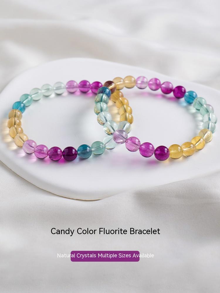 Gelang kristal asli, warna gula-gula, ungu biru, fluorit pelangi, gelang bulatan tunggal, turmalin tembikai, gelang, hadiah barang kemas 