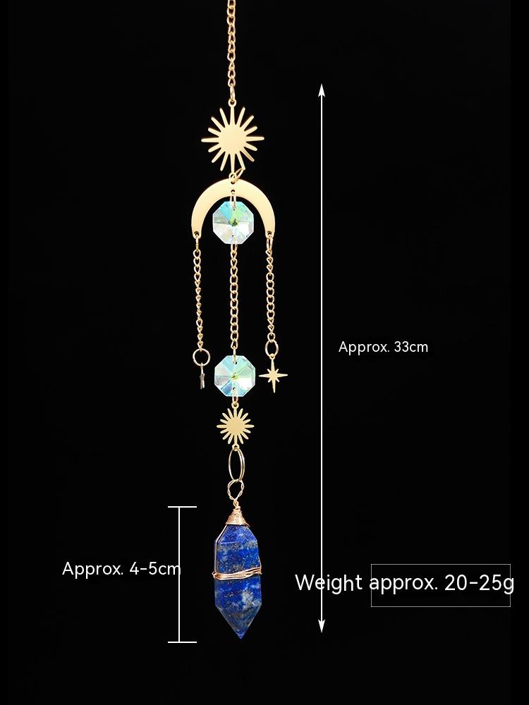 Natural crystal, sun catcher, double-pointed crystal column, wind chime quartz pendant, handmade star and moon window pendant, decorative gift 