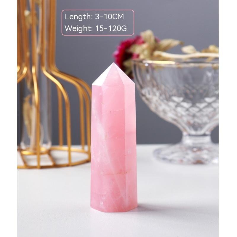 Prisma heksagon kristal merah jambu asli, batu kasar, bijih, meja, anjung, hiasan, prisma heksagon, titik tunggal 