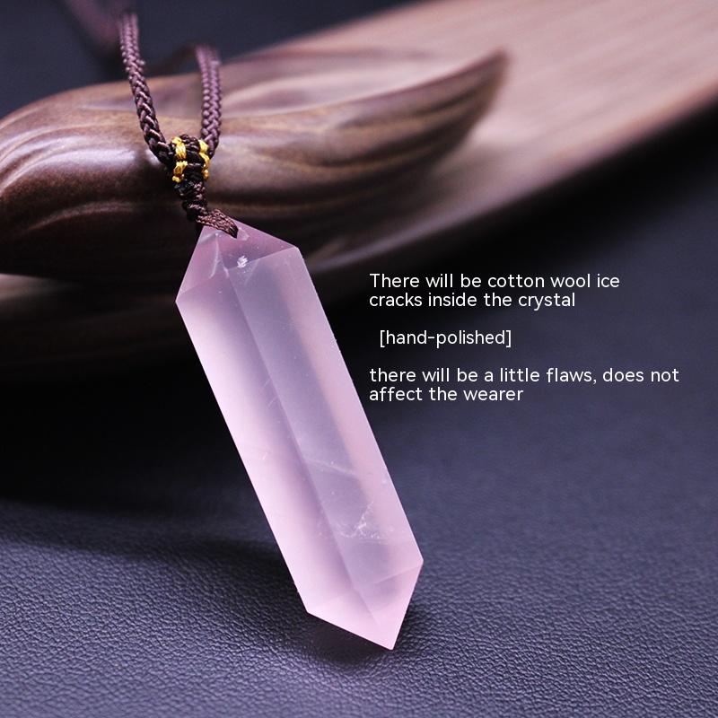 Natural pink crystal hexagonal prism pendant, rough crystal polishing, gift, necklace, jewelry, pendant 