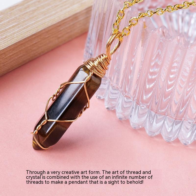 Natural Crystal Rough Hexagonal Prism, Pendant, Double-Pointed Crystal Column, Five-Pointed Star, Winding Jewelry, Men's And Women's Pendant, Accessory