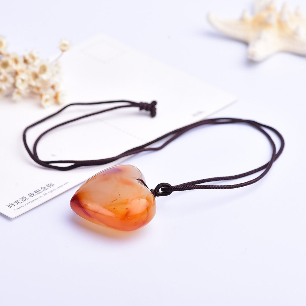 Natural Crystal Rough, Peach Heart Rose Quartz, Love Pendant, Tiger's-Eye, Heart Necklace, Jewelry
