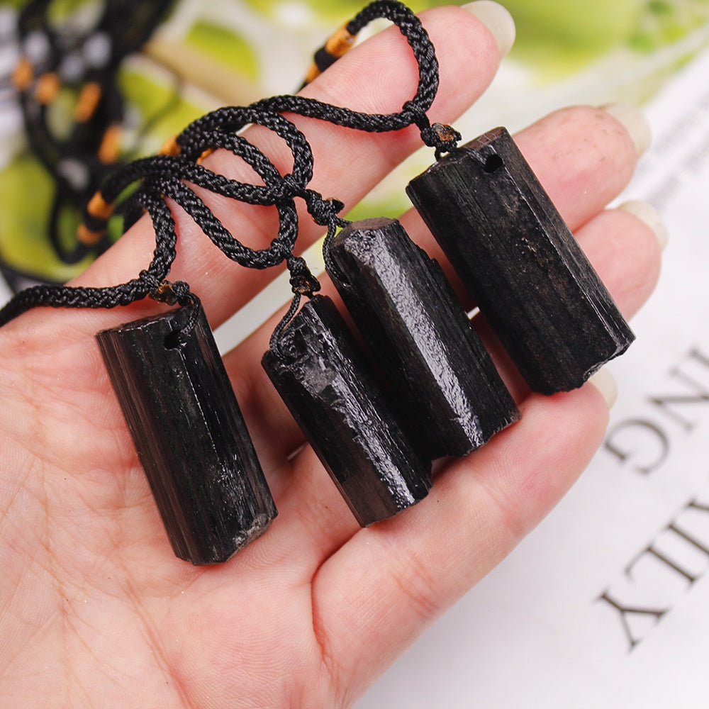 Natural Crystal Stone Pillar, Black Tourmaline, Tourmaline, Rough Pendant, Necklace, Fashion, Gravel Pendant