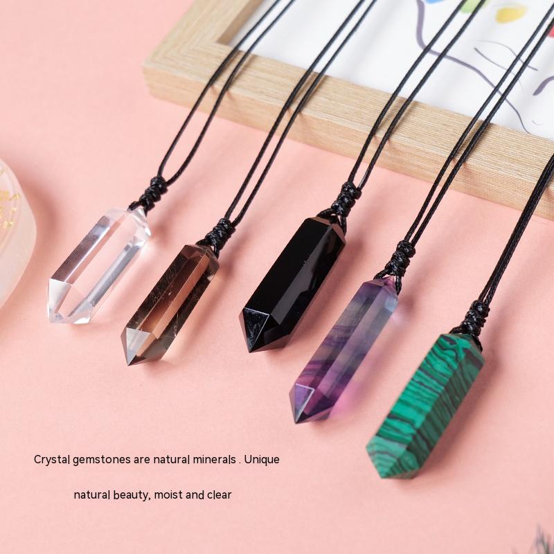 Natural Crystal Rough Hexagonal Prism, Pendant, Double-Pointed Crystal Column, Five-Pointed Star, Winding Jewelry, Men's And Women's Pendant, Accessory