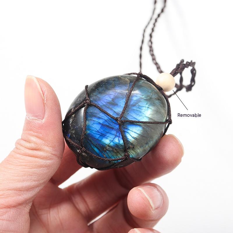Natural Crystal Labradorite Rough Pendant, Rainbow Light, Men's And Women's Models, Degaussing Necklace, Hand-Woven Rope, Jewelry, Pendant