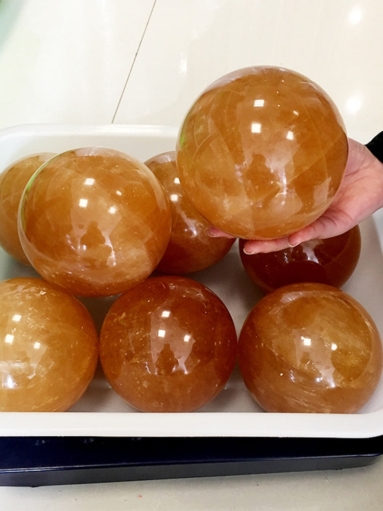 Bola citrine, hiasan, batu kasar, kalsit, bola pulau ais, bola batu, hadiah kraf 