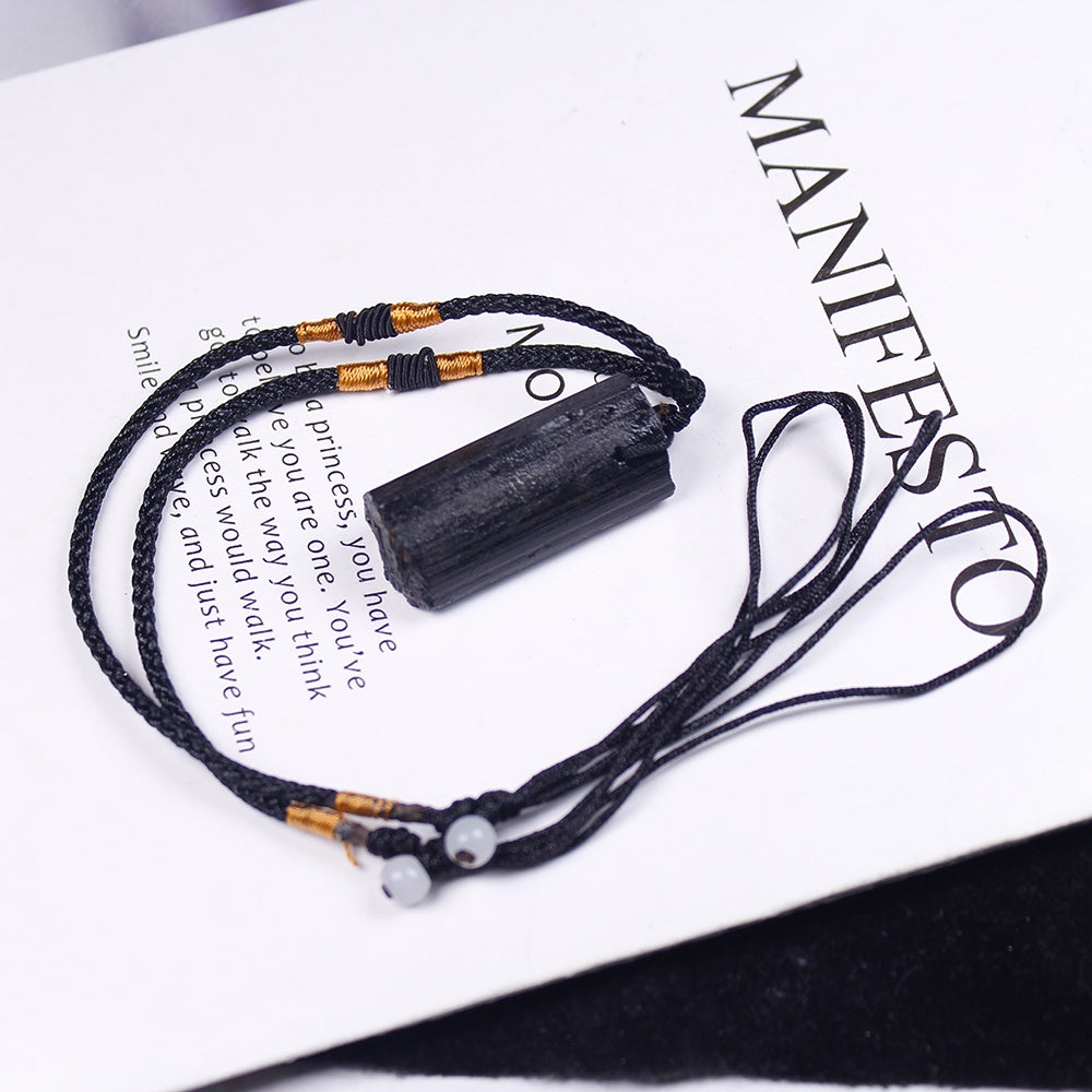 Natural Crystal Stone Pillar, Black Tourmaline, Tourmaline, Rough Pendant, Necklace, Fashion, Gravel Pendant