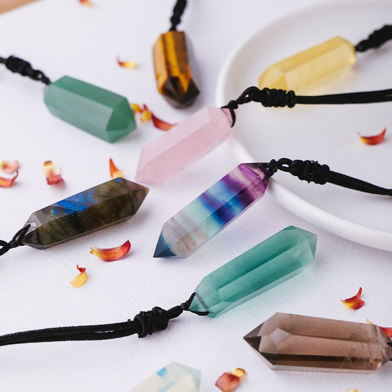 Loket prisma heksagon amethyst asli, kalung batu kasar, loket, barang kemas, hadiah 