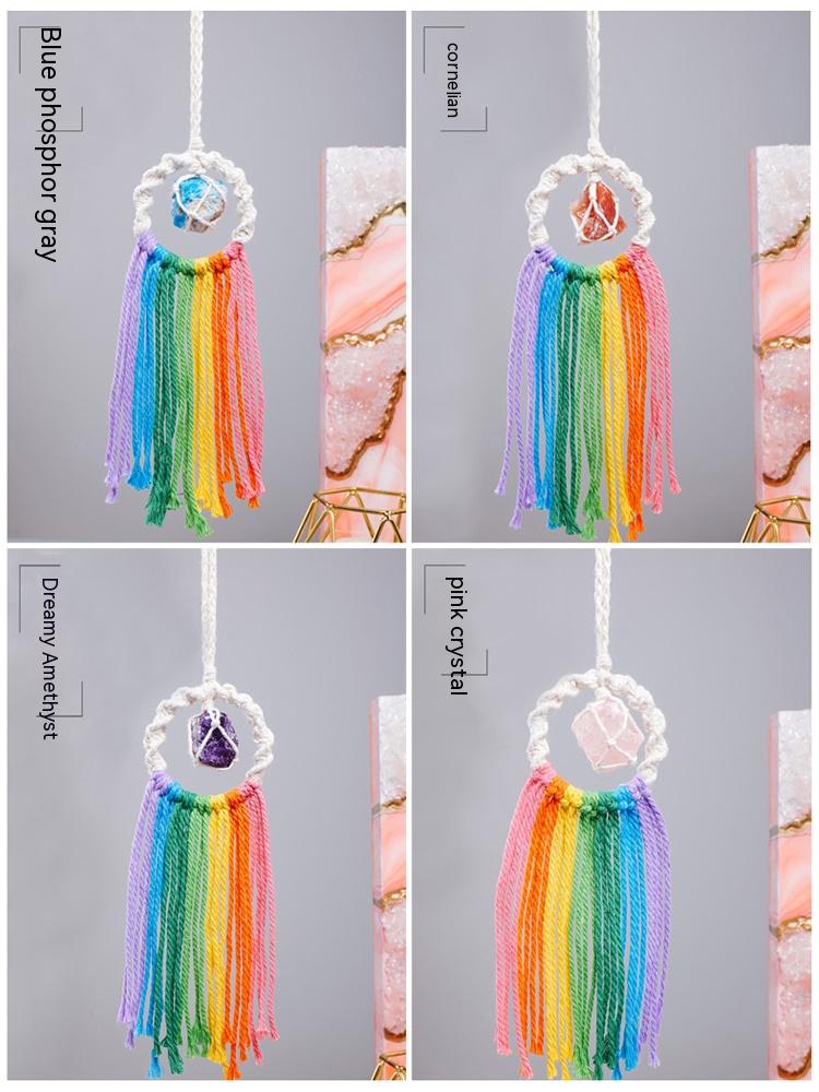Natural Crystal Rough, Rainbow Pendant, Vehicle-Mounted, Hand-Woven, Ore Decoration, Car Key Chain