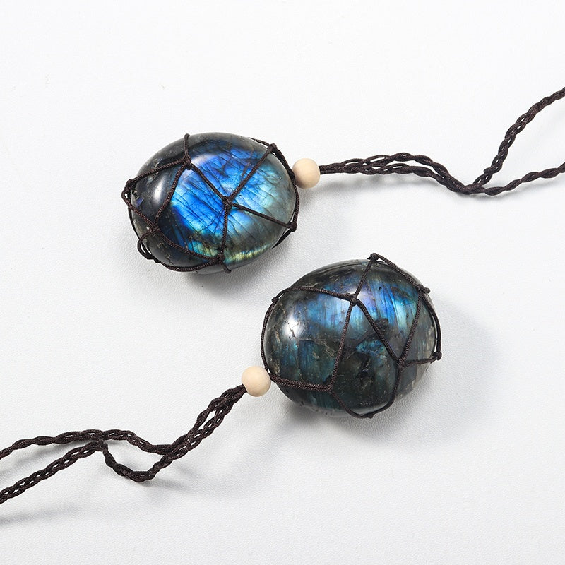 Natural Crystal Labradorite Rough Pendant, Rainbow Light, Men's And Women's Models, Degaussing Necklace, Hand-Woven Rope, Jewelry, Pendant