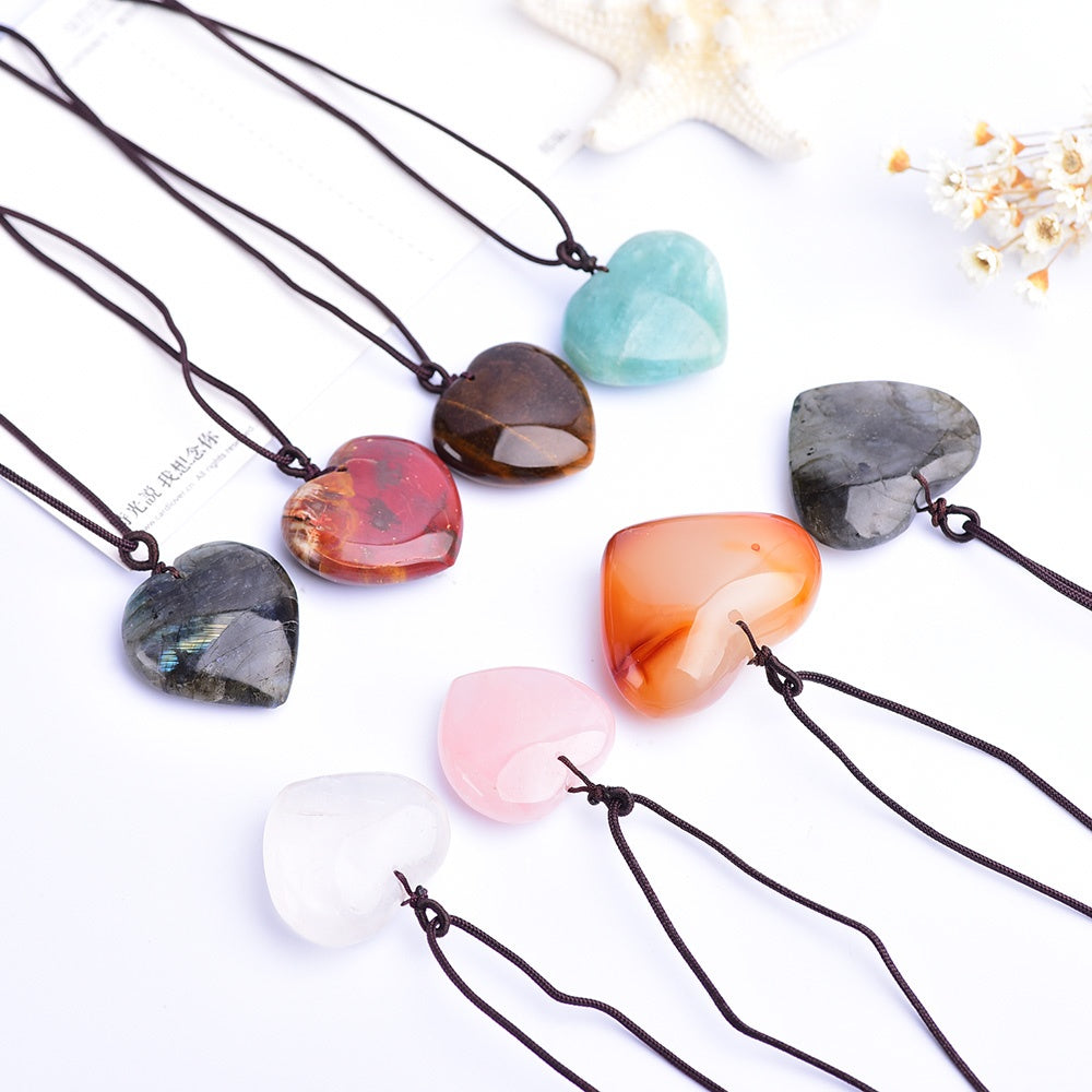 Natural Crystal Rough, Peach Heart Rose Quartz, Love Pendant, Tiger's-Eye, Heart Necklace, Jewelry