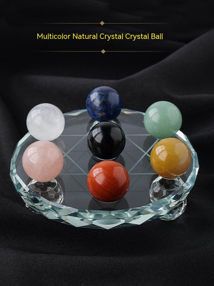 天然原石,矿石打磨,七彩,紫白粉黄黑绿水晶球,七星阵摆件,客厅,玄关,家居