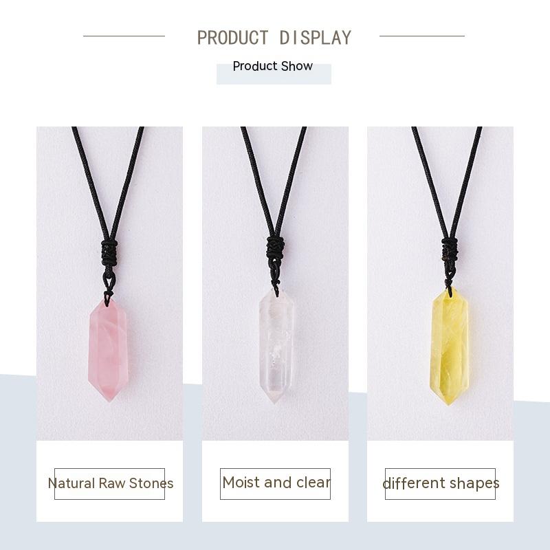 Loket prisma heksagon amethyst asli, kalung batu kasar, loket, barang kemas, hadiah 