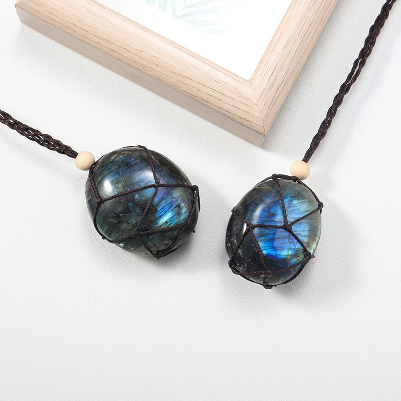 Natural Crystal Labradorite Rough Pendant, Rainbow Light, Men's And Women's Models, Degaussing Necklace, Hand-Woven Rope, Jewelry, Pendant