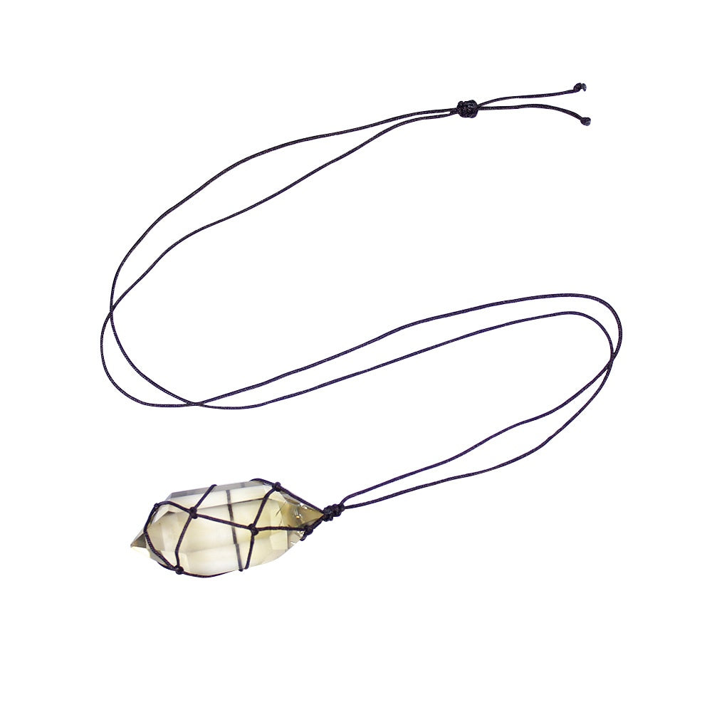 Natural Crystal Rough, Double-Pointed Hexagonal Prism, Hand-Woven Net Bag, Pendant, Jewelry, Fashion Necklace