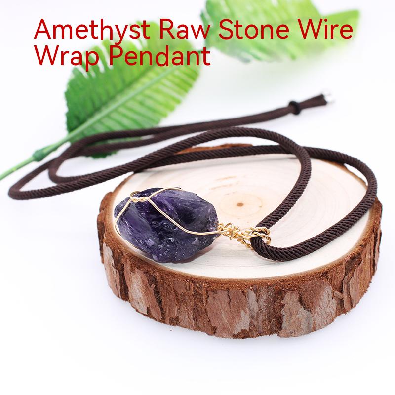 Natural crystal rough stone pendant, fluorite, hand-woven, collarbone chain necklace, jewelry, gift, simple pendant 