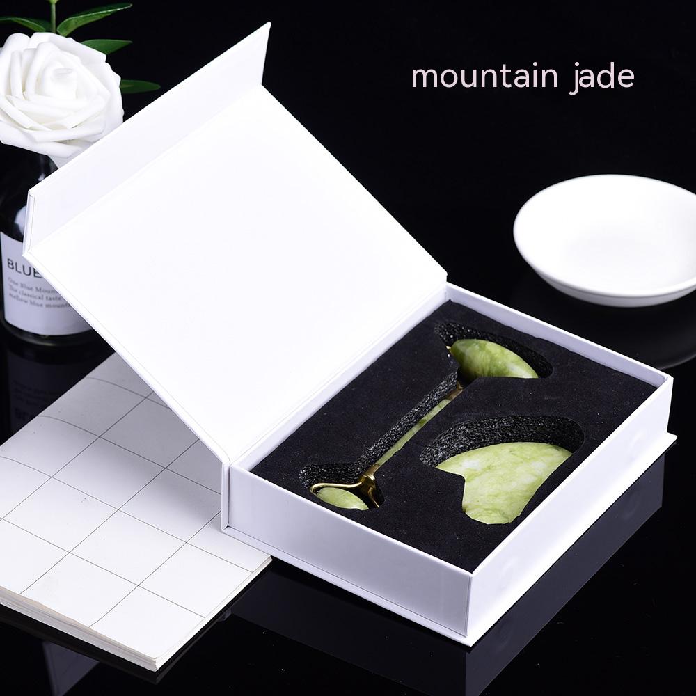 Runyangshi Natural Crystal Facial Roller Massager Whole Body Gua Sha Board Massage Jade Gift Box Set