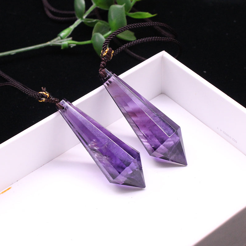Natural amethyst hexagonal prism, pendant, male and female couple, original stone necklace, pendant, jewelry, gift 