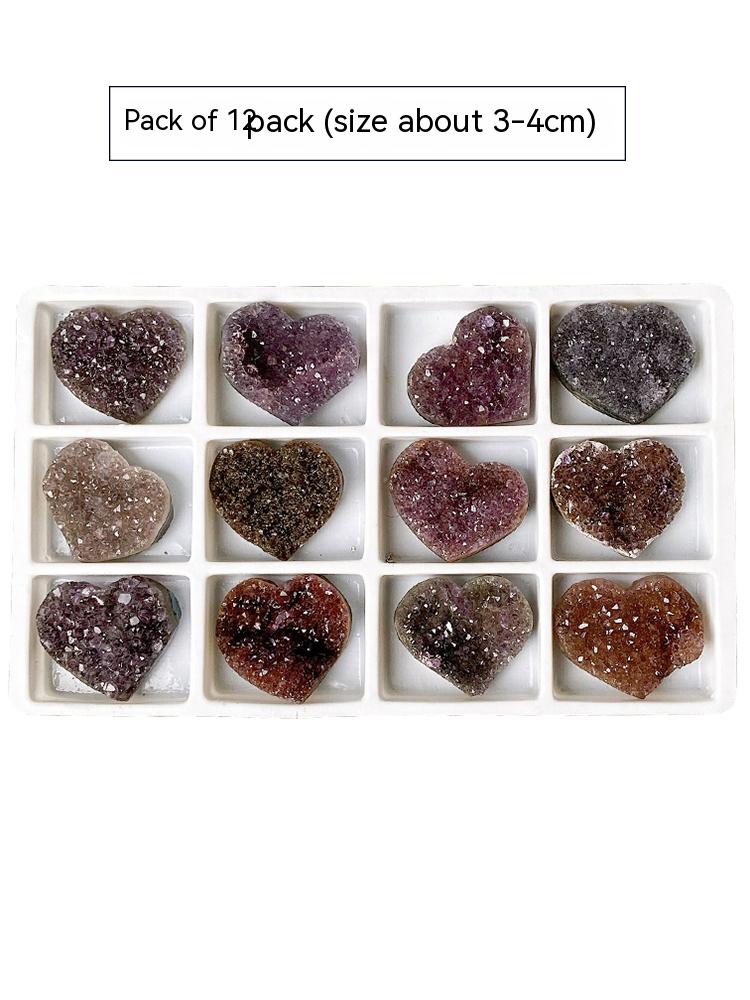 Natural crystal amethyst love amethyst cave set box crystal bud flower heart-shaped crystal cluster block raw stone ore decoration gift