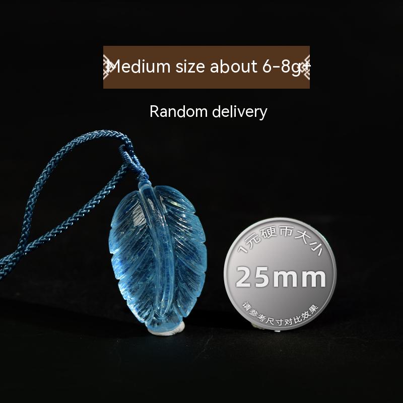 Aquamarine pendant, rough stone carving, feather, blue crystal, gemstone pendant, necklace, ice aquamarine, necklace 