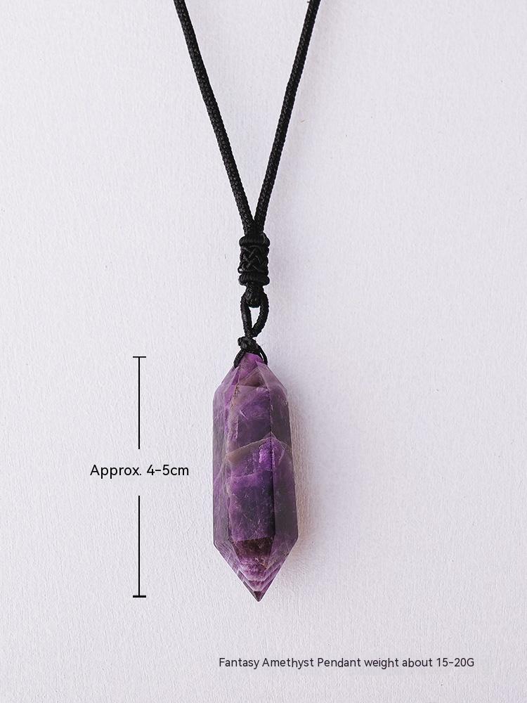 Loket prisma heksagon amethyst asli, kalung batu kasar, loket, barang kemas, hadiah 